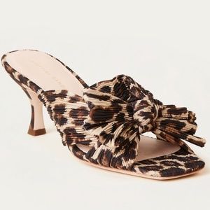♦️Pleated Leopard Mules Signature Sandals Heels with Bow NWT